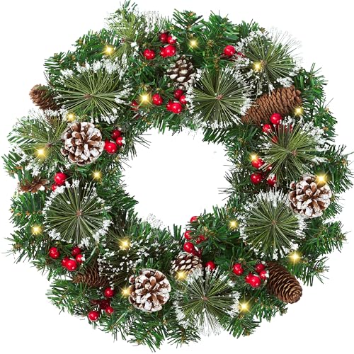 Artificial Christmas Wreath for Front Door - Green, 18 Inch Holiday Decor