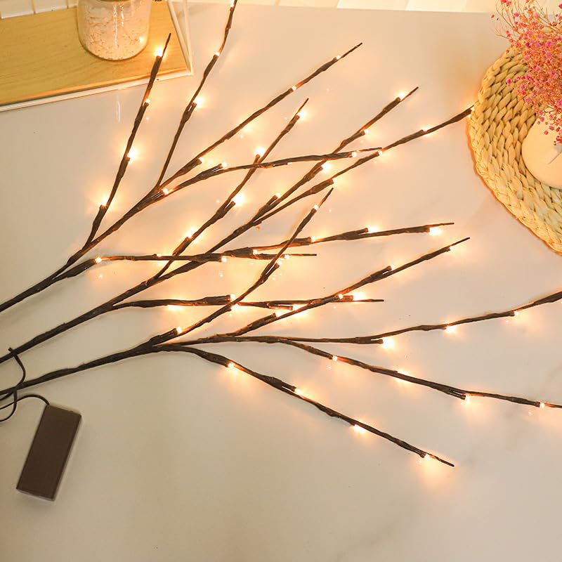 LED Branch Lights Battery Operated 30 Inch 20 Warm White Bulbs - 10 Pack, Flexible Willow Tree Filler