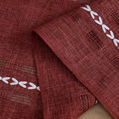 Red Embroidered Farmhouse Table Runner 13x36 Inch - Rustic Holiday Decor