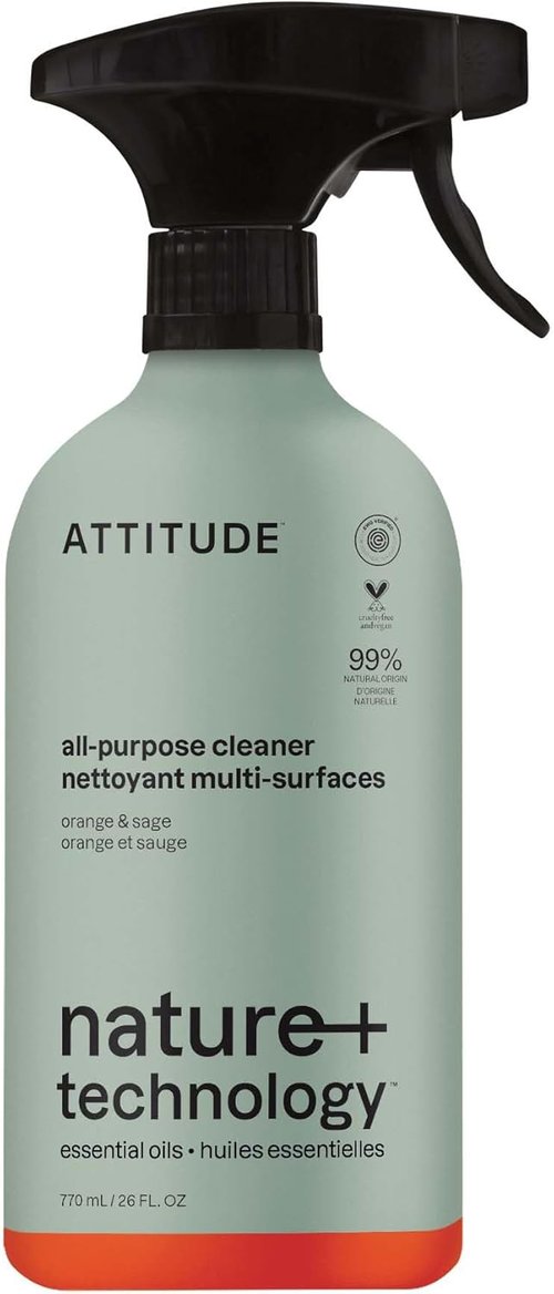 ATTITUDE All-Purpose Cleaner Spray - Plant-Based, Streak-Free Formula | Sage & Orange, 26 Fl Oz