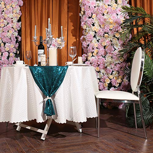 Teal Sequin Table Runner 12x108 Inch 5-Piece Set - Party & Wedding Decor