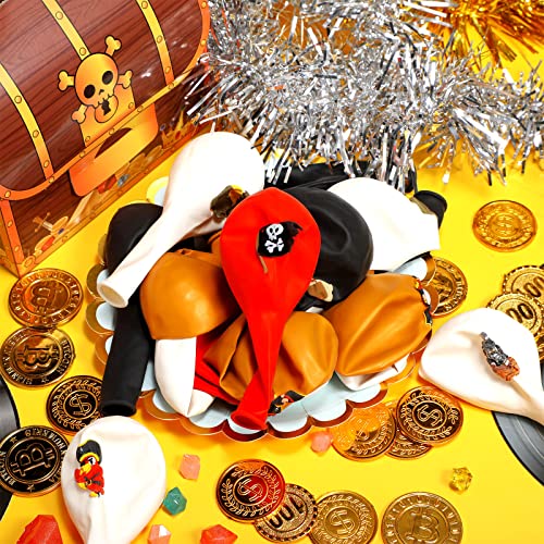 Pirate Party Balloons Set - 45 Latex Decorations with Skull Ship & Treasure Map Prints
