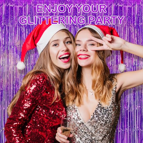 Purple Fringe Curtain Party Streamers - 12 Pack 3.3ft x 8.2ft Foil Backdrop for Birthday Wedding Baby Shower & Disco Party - Variation: Purple