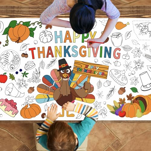 Thanksgiving Coloring Paper Tablecloth 30x72 Inch - Fall Theme Activity Poster - Thanksgiving