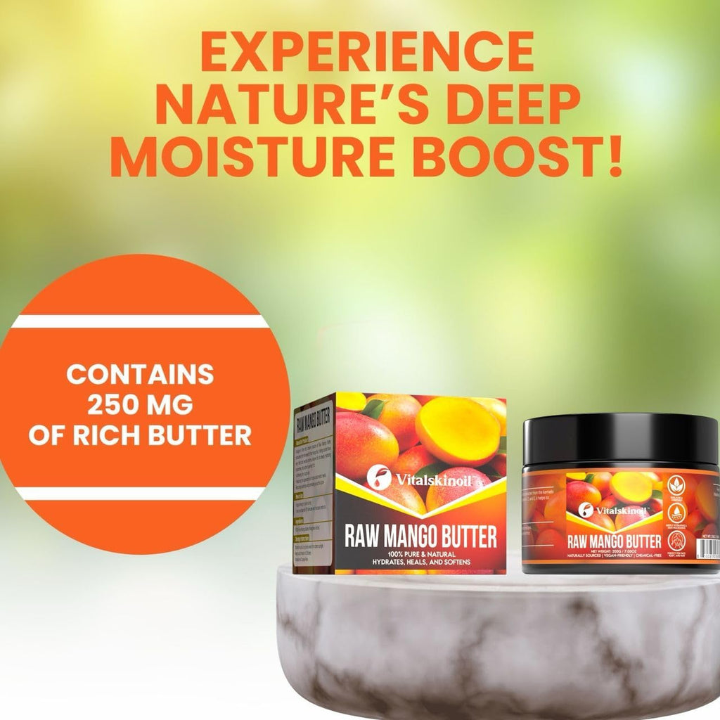 VITALSKINOIL Mango Butter Raw, for skin body and hair moisturizer, 100% Natural unrefined and Organic 7.05 oz