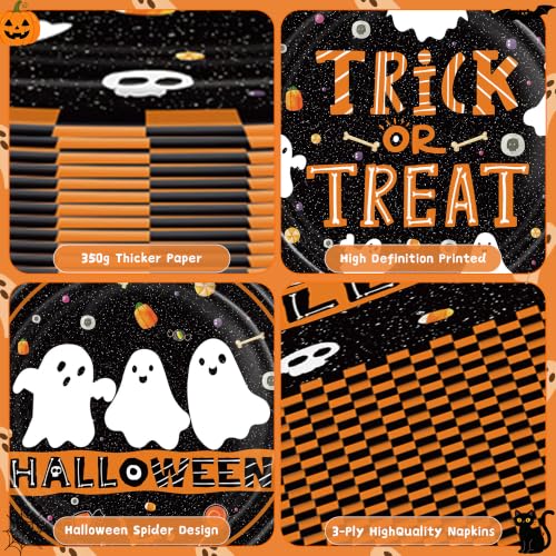 Halloween Party Supplies Set for 50 Guests - Ghost Themed Plates & Napkins