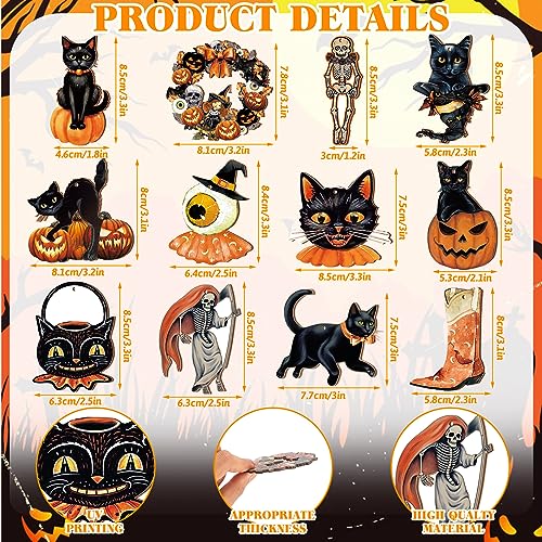 Halloween Tree Ornaments Set - Wooden Pumpkin Skull Cat Decorations, 36 Pcs