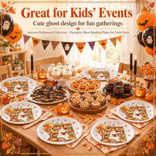 Fall Ghost Paper Plates - 100Pcs 7-Inch Halloween Disposable Halloween Party Dinnerware - Fall Themed Party Supplies
