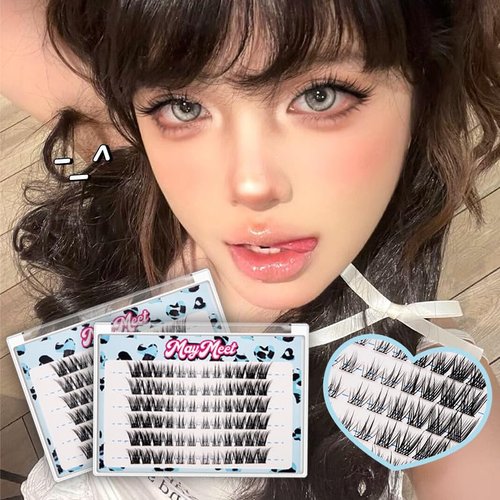Lash Clusters Cat Eye False Eyelashes, Wispy Natural Cluster Lashes, J Curl 12–14MM Individual Winged Lash Extensions, Soft Fake Eyelash Beginner-Friendly