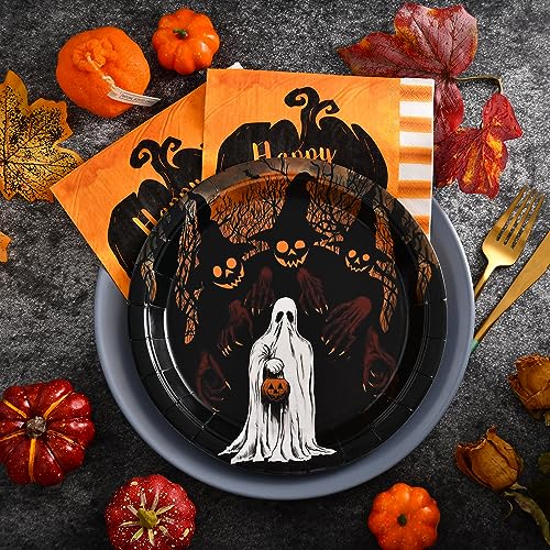 Halloween Paper Plates 30-Pack Ghost & Jack-O-Lantern Design, 9x9 Inches Party Tableware