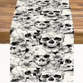 Gothic Table Runner White Skull Flowers Rose Pattern - 13x36in - Farmhouse & Wedding Decor