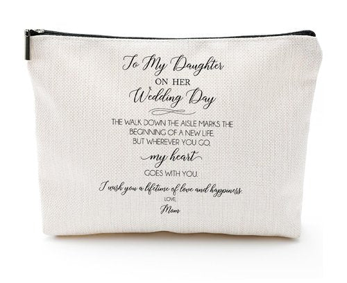 Vancsenia Makeup Bag for Bride - To My Daughter On Her Wedding Day Gifts for Daughter, Personalized Bridal Cosmetic Bag, Cute Travel Toiletry Pouch, Bride-to-Be Present, Mother of Bride Gift