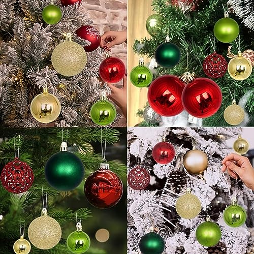 Christmas Tree Ornaments 100Pcs Mixed Size & Color Shatterproof Balls - Gold Green Red Variations