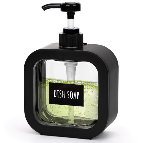 Segbeauty 16.9oz Hand Soap Dispenser, 500ml Leak-Proof Liquid Soap Dispenser for Bathroom, Black Modern Dish Soap Dispensers for Kitchen Sink, Refillable Plastic Pump Bottle with Waterproof Labels