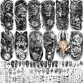 Temporary Tattoos Set with Lion Design - 74 Waterproof Sheets for Men, Women & Kids - Easy Removable Body Art
