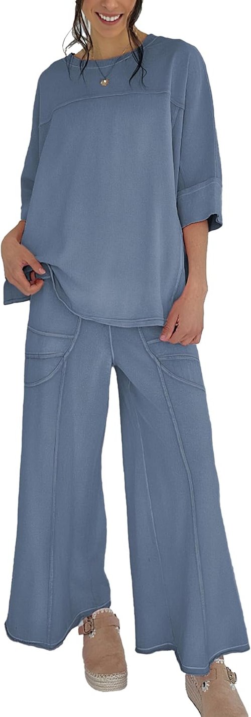 Skiennix Women’s 2-Piece Lounge Set - Oversized Sweatshirt & Wide Leg Pants | Relaxed Fit Casual Outfit