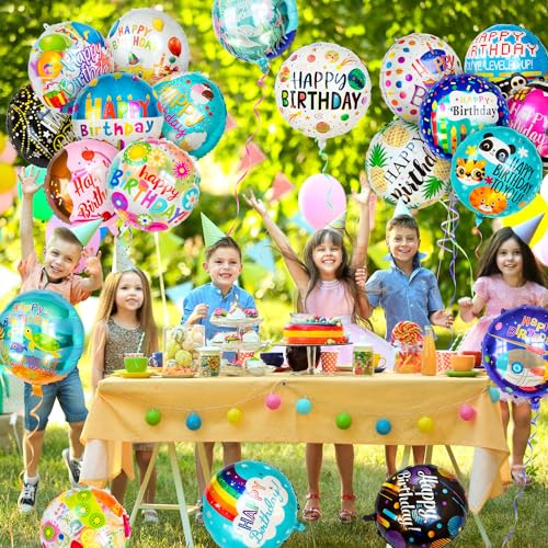 Color Birthday Balloons 120pcs - 18IN Round Happy Birthday Mylar Foil Balloons