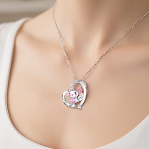 Silkovahamd Axolotl Gifts for Women - Cute Axolotl Necklace, Makeup Bag & 50Pcs Stickers Set - Unique Salamander Themed Present for Girl, Daughter, Axolotl Lover Birthday Christmas Velentine Day