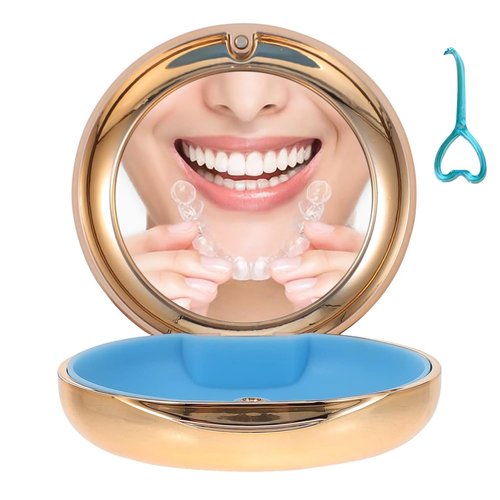 Retainer Case with Mirror, Cute Retainer Holder Case, Slim Aligner Case with Removal Tool, Magnetic Closure, Convenient Orthodontic Case for Invisalign/Night Guard/Mouth Guard