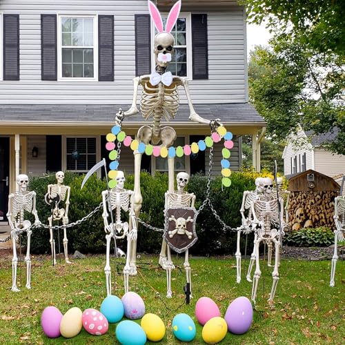 Halloween Skeleton Costume with Bunny Headband and Easter Garland - 12 Ft Decor
