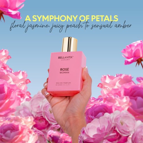 Bellavita Luxury ROSE Eau de Parfum - Fresh Floral Peach & Jasmine | 100 ml (3.4 fl. oz.) | Long-Lasting Women's Fragrance