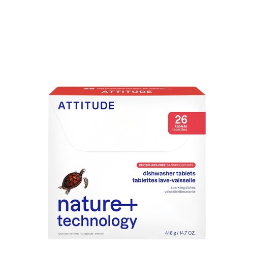 ATTITUDE Dishwasher Pods - Plant-Based Vegan Detergent Tablets | Phosphate-Free, Unscented, 26 Count