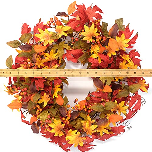 20-Inch Fall Wreath for Front Door - Autumn Maple Leaves Decor for Thanksgiving & Halloween