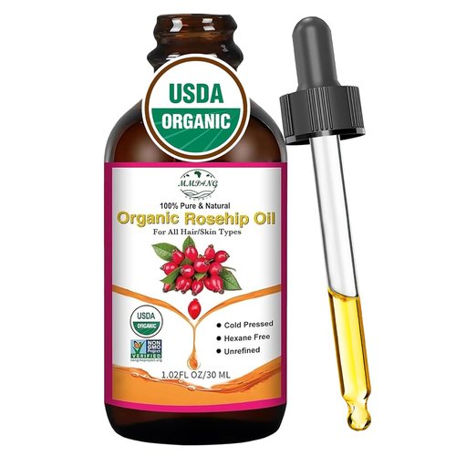 MMPANG Organic Rosehip Seed Oil for Face, USDA Certified, Cold Pressed, Unrefined, 100% Pure Natural Rose Hip Oil (1oz / 30ml) for Anti-Aging, Acne Scar Treatment, Skin & Hair Care, Gua Sha Massage