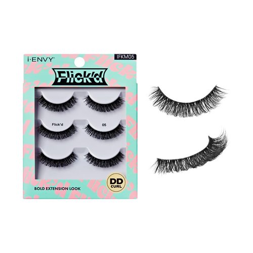 i•ENVY Flick'd DD Curl False Lashes, 3 Pairs Fluffy Wispy Volume Strip Eyelashes, DIY Lash Perm & Extension Look with Clear Band, Natural Bold Style & Dramatic Curl, Easy to Apply & Reusable