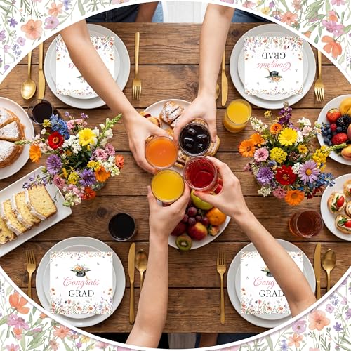 Spring Graduate Floral Paper Napkins 100 Pack - Congrats Grad Design