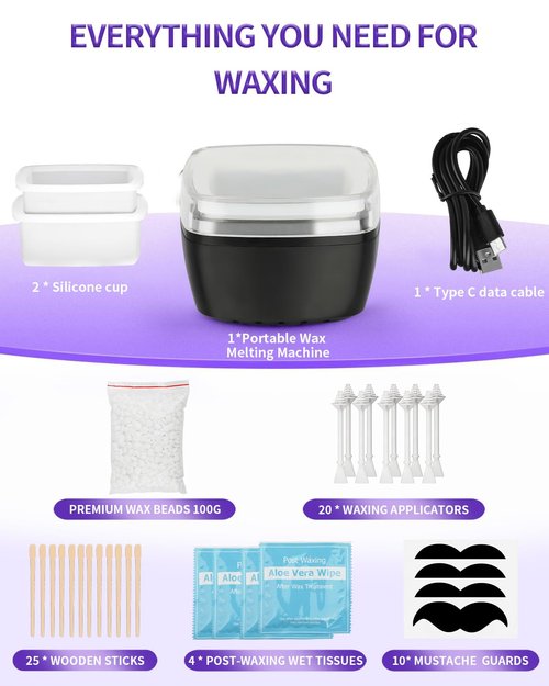 Nose Wax Kit Men, Nose Ear Hair Waxing Kit for Men and Women with 100g Wax, 45 Sticks, Nose Ear Hair Removal Kit, USB Fast Heat, Smart Constant Temp, Multi-Accessories, Black