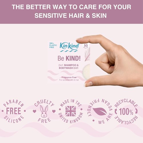 KinKind Be KIND! Unscented Shampoo Bar & Body Wash - 2-in-1 for Hair & Body | Natural, Sensitive Scalp Formula | Up to 50 Washes