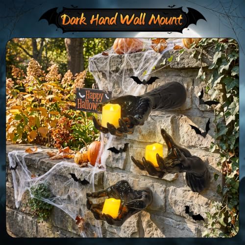 Halloween Wall Decor Set of 3 Creepy Gothic Reaching Hands with Candles