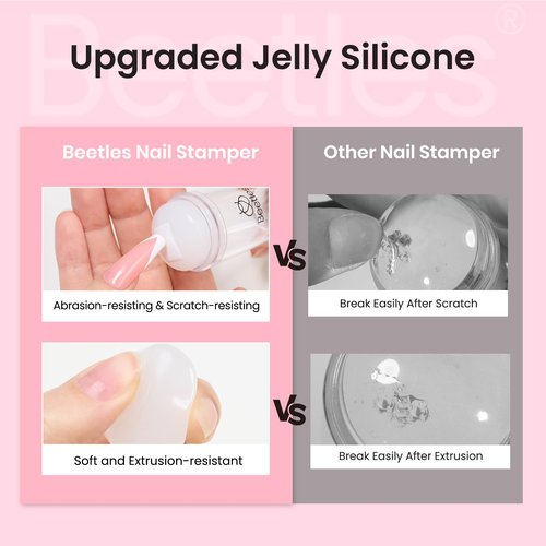 Beetles French Tip Nail Stamp 3Pcs Silicone Nail Stamp Kit with Replacement Nail Stamper Heads and Scrapers Nail Printing Tool for Home Manicure Diy Nail Art Salon Gifts for Girls