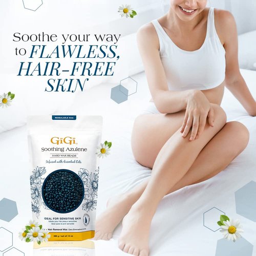 GiGi Hard Wax Beads for Hair Removal, Soothing Azulene Hair Removal Wax for Sensitive Skin, 14 oz