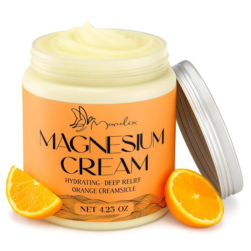 Manelix Magnesium Cream for Sleep - Topical Magnesium for Women, Muscle Relaxation, Calm, Moisturizing with Coconut Oil, Shea Butter & Hyaluronic Acid, 4.23 OZ, Safe for Kids (4.23 Ounce, Orange)