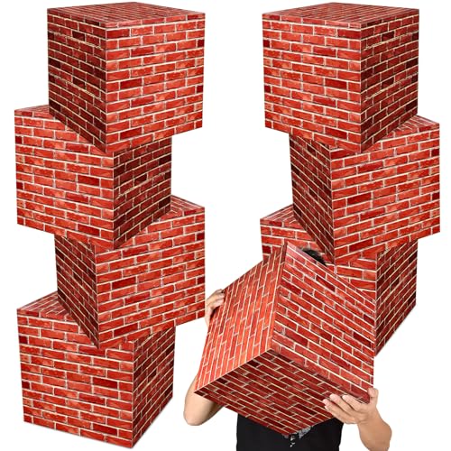 Red 8-Piece Brick Party Boxes - 11.8 Inch Cardboard Building Blocks for Gaming & Birthday Decor