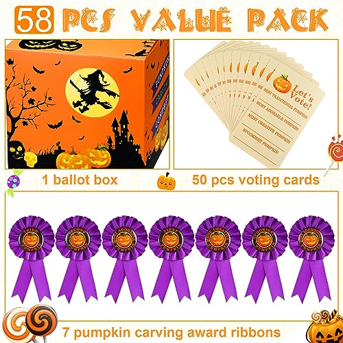Halloween Pumpkin Carving Contest Awards Kit with Ballot Box, Ribbons & Ballots