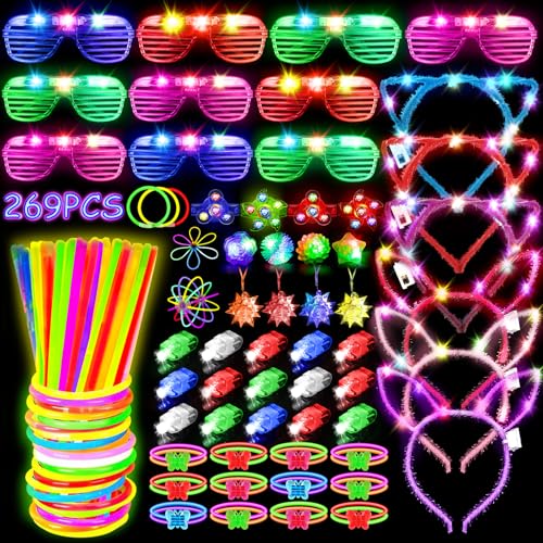 269PCS Glow in the Dark Party Supplies Kit for Kids & Adults - Neon Party Favors