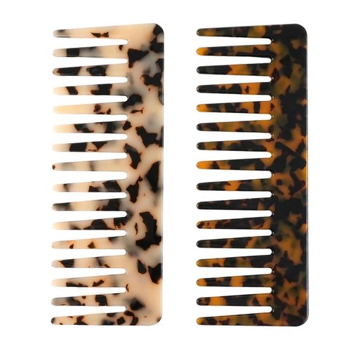 Skiennix Large Hair Detangling Comb - Wide Tooth Cellulose Detangler for Thick Curly Hair | 2 Pack (Tortoise Shell, Ivory)