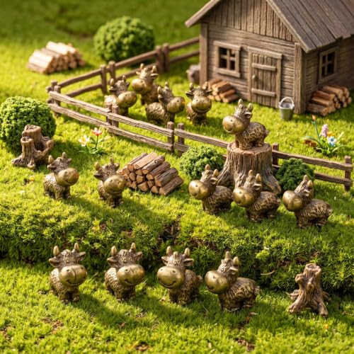 Mini Cow Figurines Set - 50 Tiny Metal Cow Decorations for Halloween & Crafts - Cow Variation