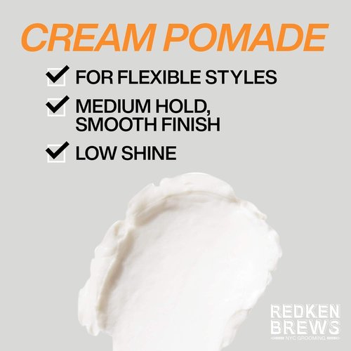 Redken Brews Cream Pomade For Men - Medium Hold, Natural Finish, Low Shine | All Hair Types
