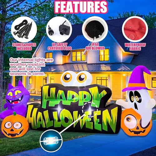 10FT Halloween Inflatable Ghost Pumpkin Eyeballs Cat Banner Outdoor Decoration