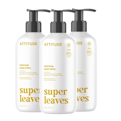 ATTITUDE Liquid Hand Soap - EWG Verified, Vegan & Plant-Based - Earl Grey & Fresh Cucumber, 16 Fl Oz (Pack of 3)