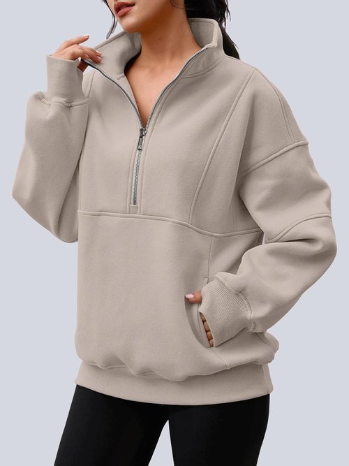 AUTOMET Women's Oversized Quarter Zip Sweatshirt - Cozy Fleece Pullover Hoodie for Fall Workouts
