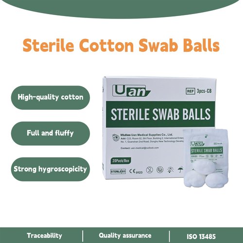 Medical Cotton Balls - Sterile Cotton Ball for Medical Use, 100% Cotton Sterile (3balls/Pack; 20pack/Box)