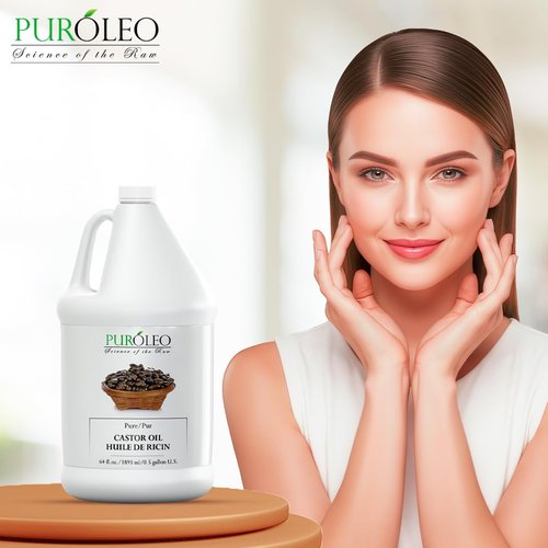 PUROLEO Castor Oil 64 Fl Oz/1900 ML (Packed In Canada) 100% Pure and Natural Hair, Lash, Beard, Eyelashes & Eyebrow Oil Black castor oil for brow lashes, Make eyelash serum, hair serum for dry hair