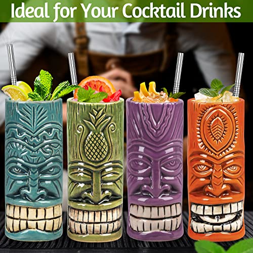 Set of 12 Large Ceramic Tiki Mugs for Cocktails and Hawaiian Parties