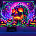 Halloween Black Light Tapestry UV Reactive Wall Decor - Skull C Variation 90x70"