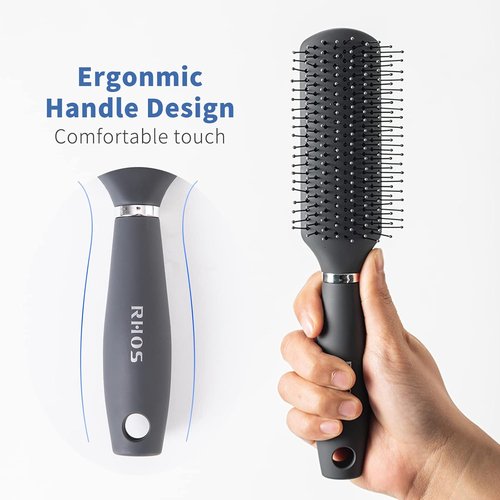 RHOS Detangler Hair Brush for Men - Nylon Bristles for Wet & Dry Styling - Gray